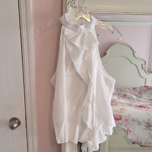 Elegant White Ruffled Sleeveless Blouse
